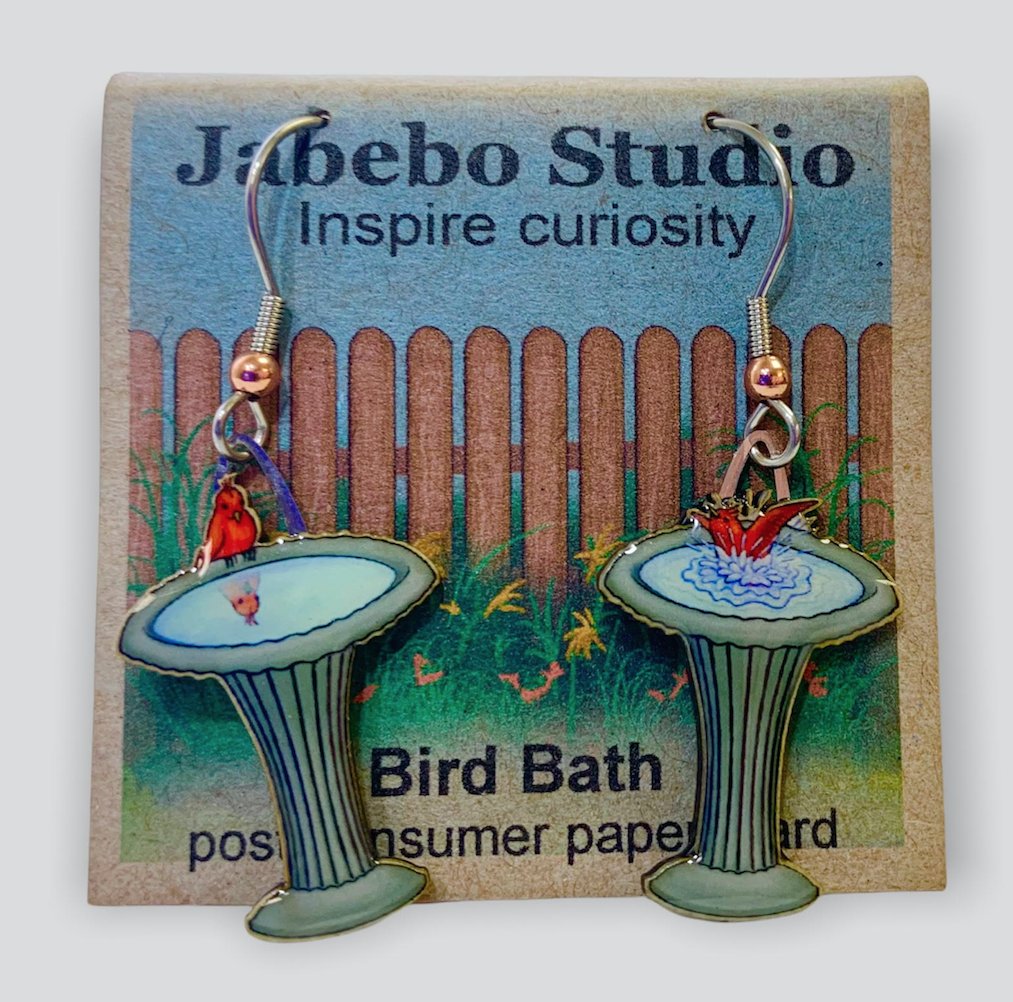 Picture shown is of 1 inch tall pair of earrings of Bird Baths.