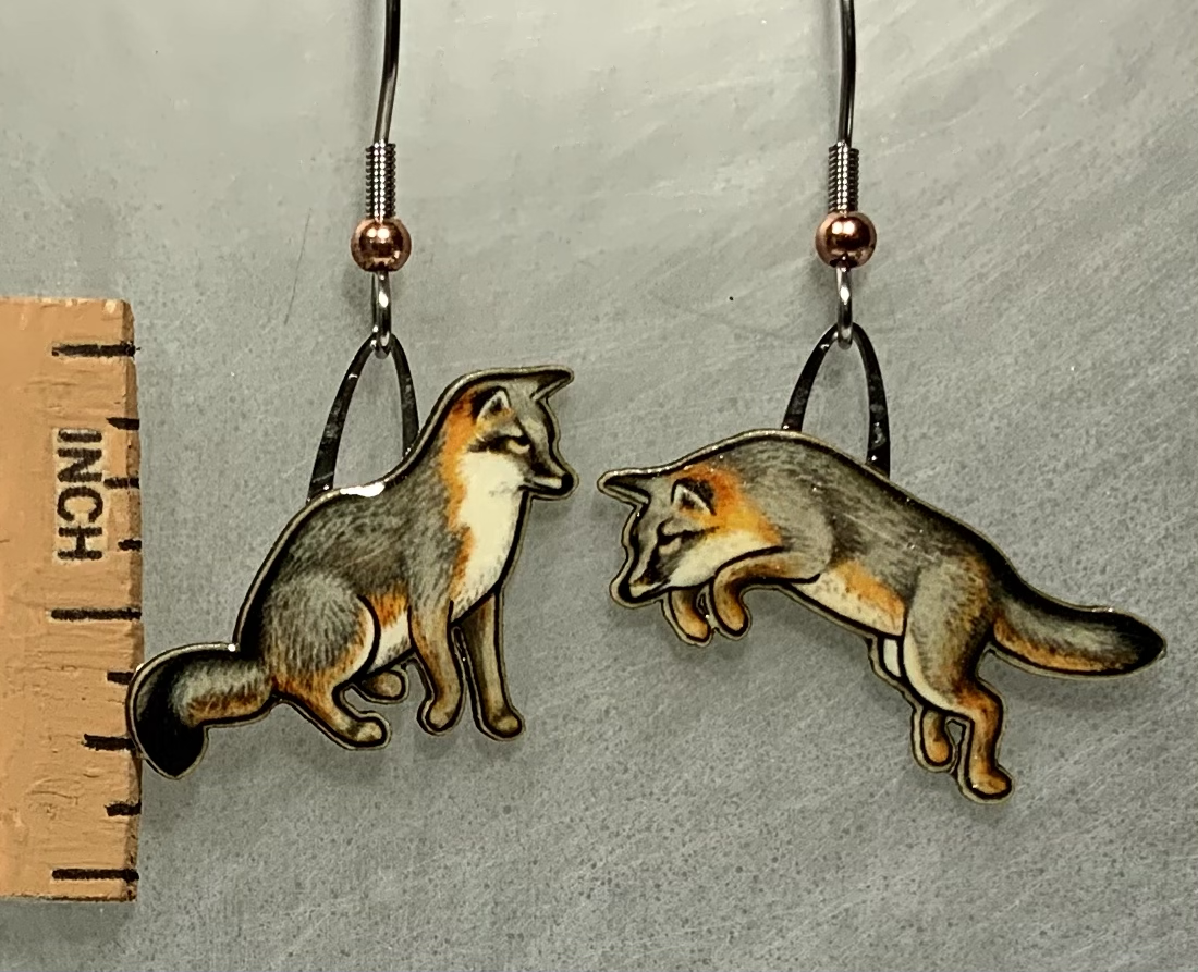 Picture shown is of 1 inch tall pair of earrings of the animal the Gray Fox.