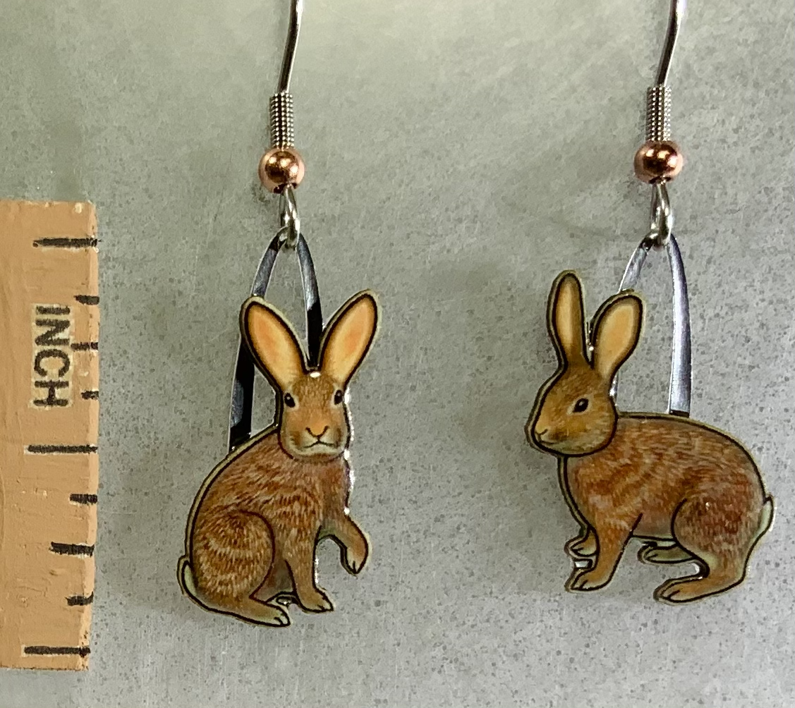 Picture shown is of 1 inch tall pair of earrings of the animal the Cottontail Rabbit.