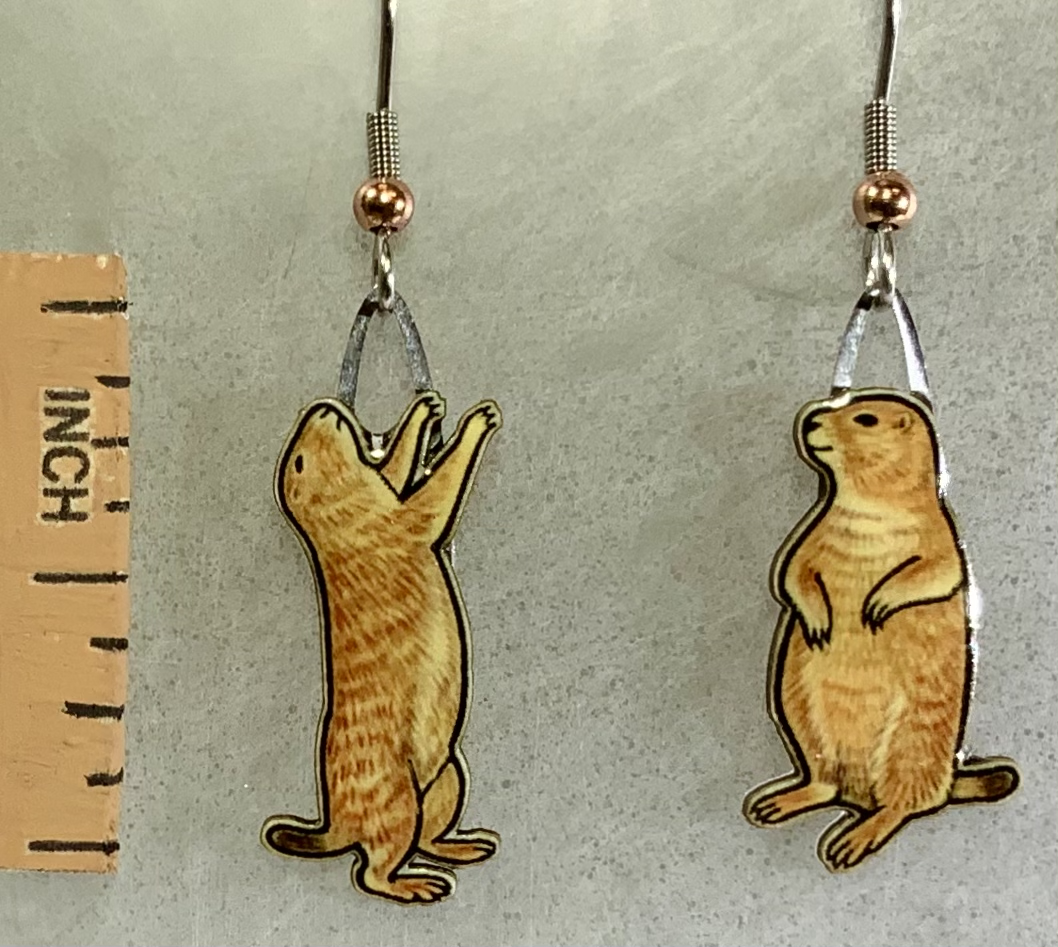 Picture shown is of 1 inch tall pair of earrings of the animal the Prairie Dog.