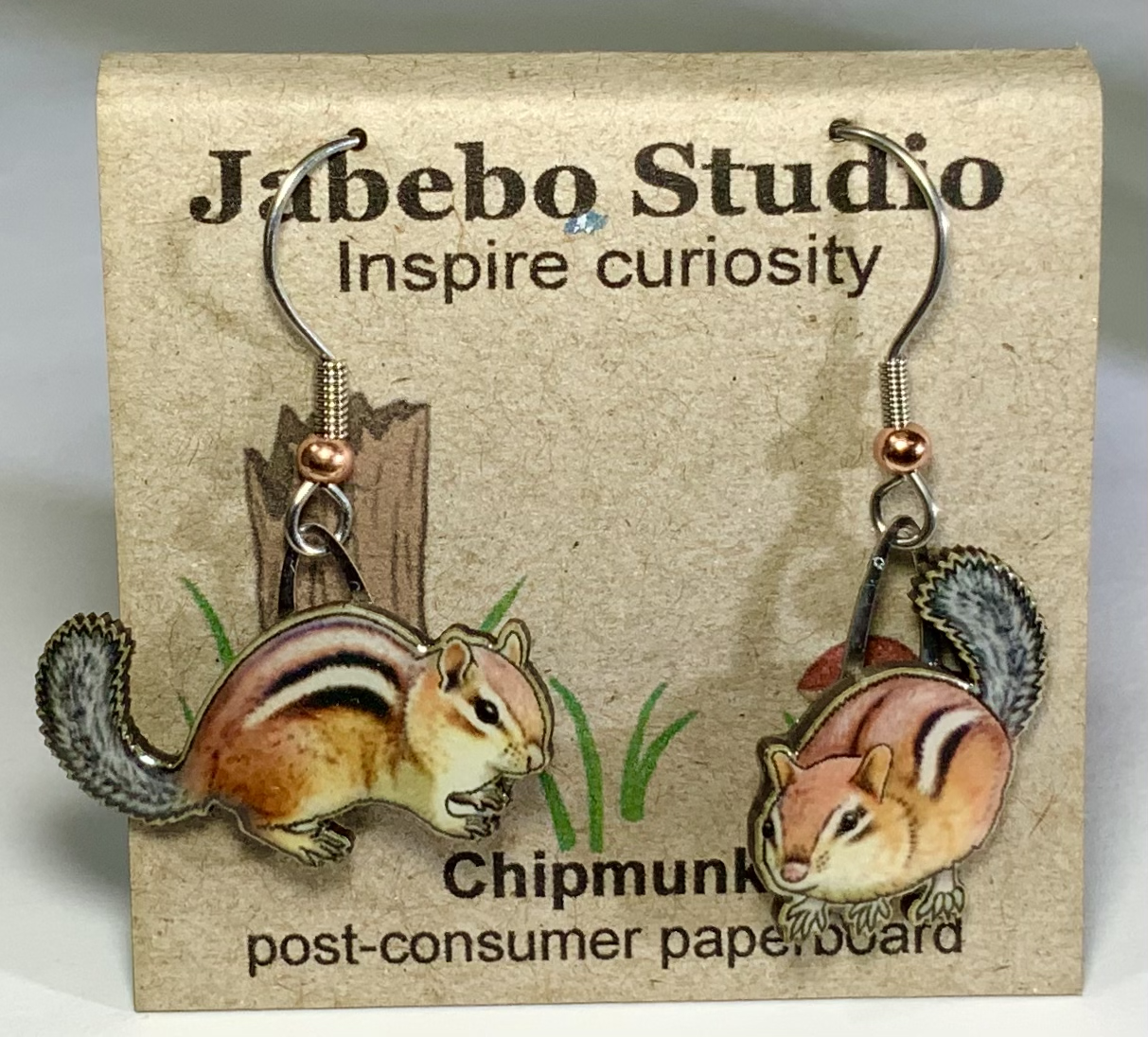 Picture shown is of 1 inch tall pair of earrings of the animal the Chipmunk.