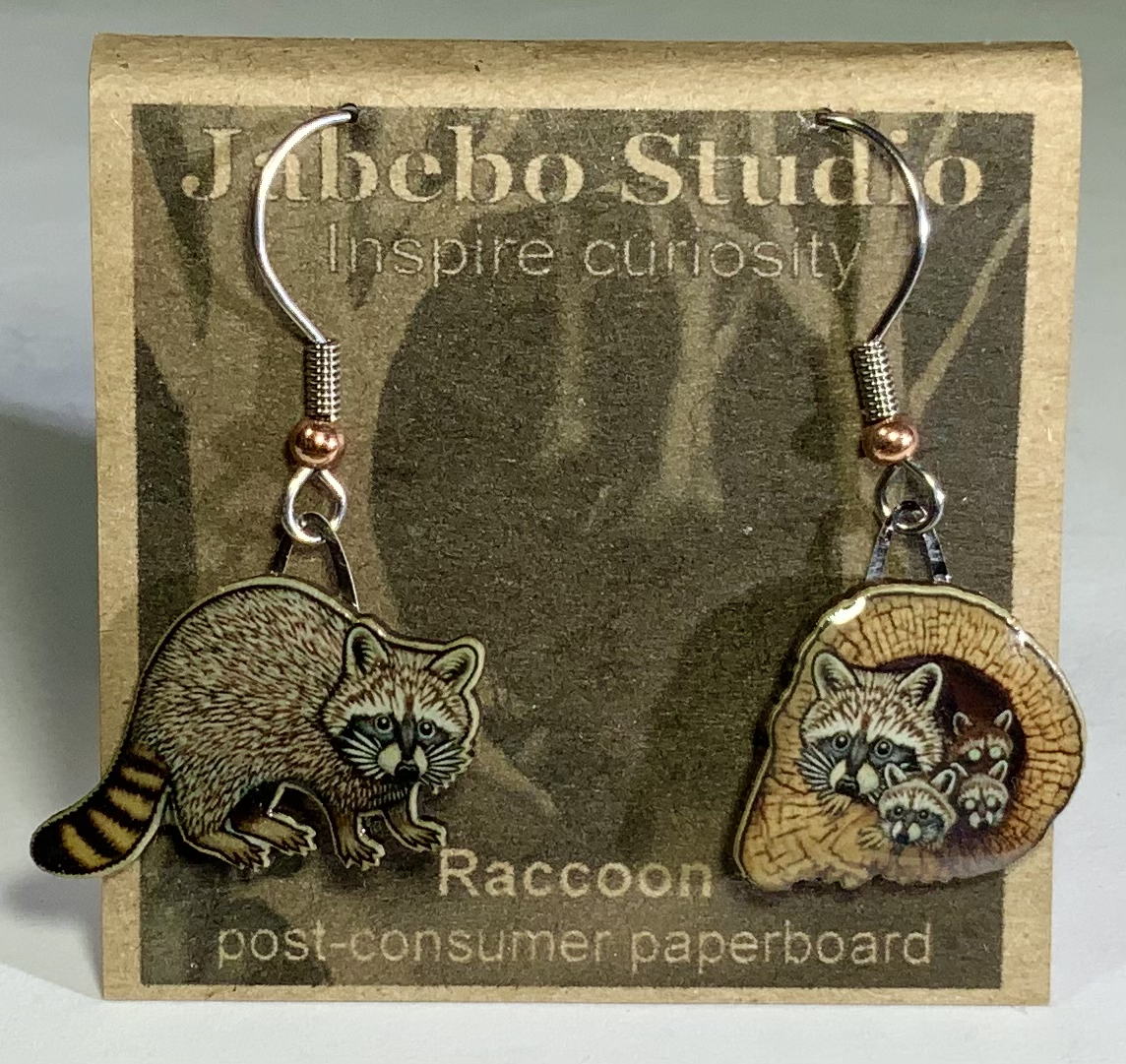 Picture shown is of 1 inch tall pair of earrings of the animal the Raccoon.