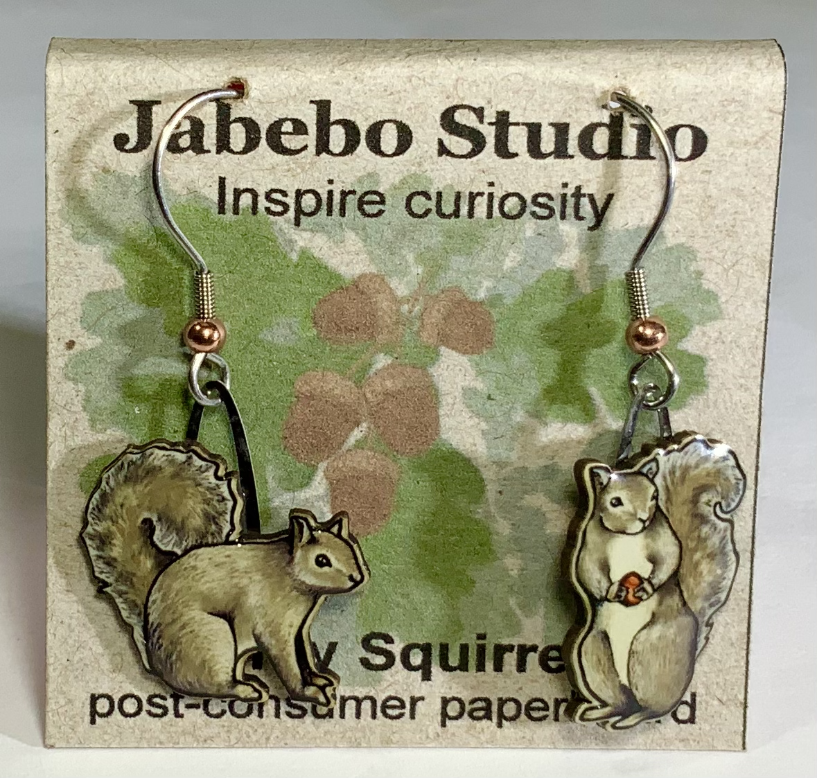 Picture shown is of 1 inch tall pair of earrings of the animal the Gray Squirrel.