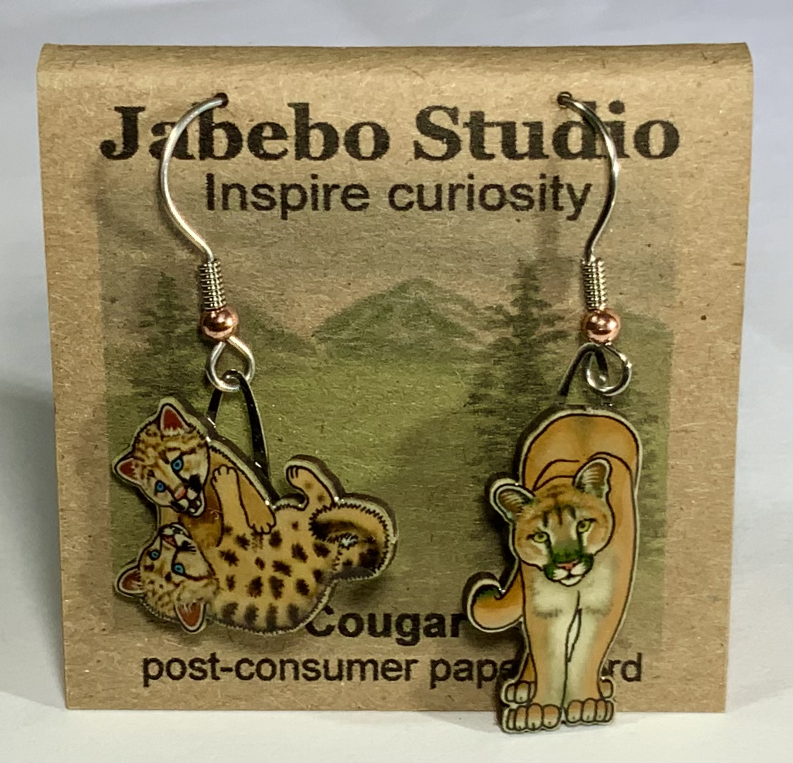 Picture shown is of 1 inch tall pair of earrings of the animal the Cougar.