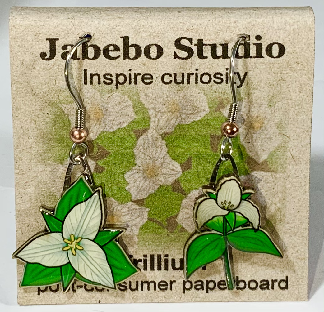 Picture shown is of 1 inch tall pair of earrings of the flower Trillium.