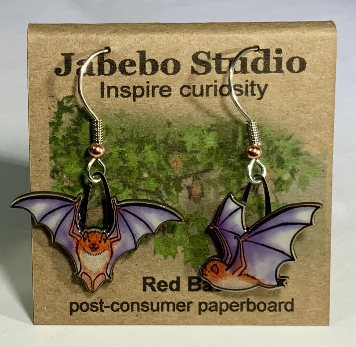 Picture shown is of 1 inch tall pair of earrings of the animal the Red Bat.