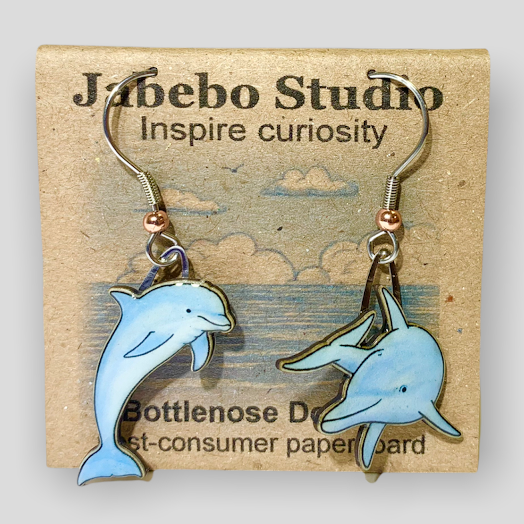 Picture shown is of 1 inch tall pair of earrings of the marine animal the Dolphin.