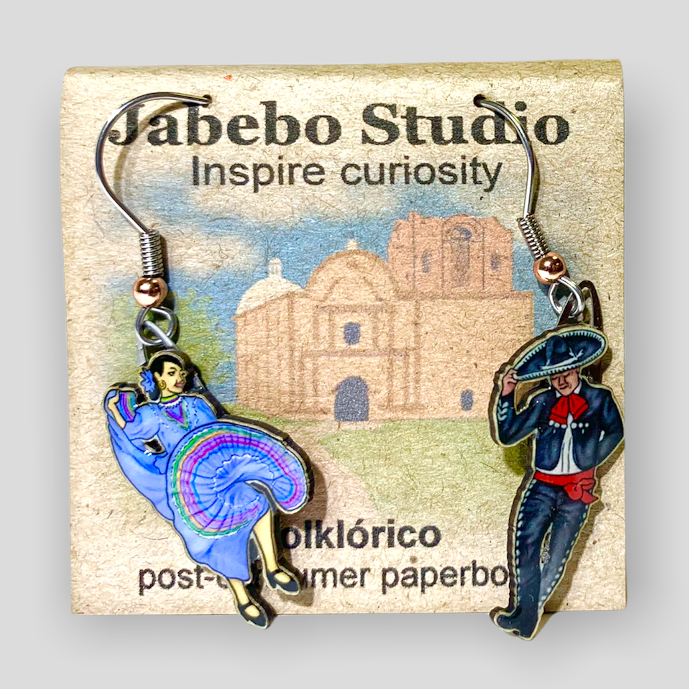 Picture shown is of 1 inch tall pair of earrings of Blue Folklorico.