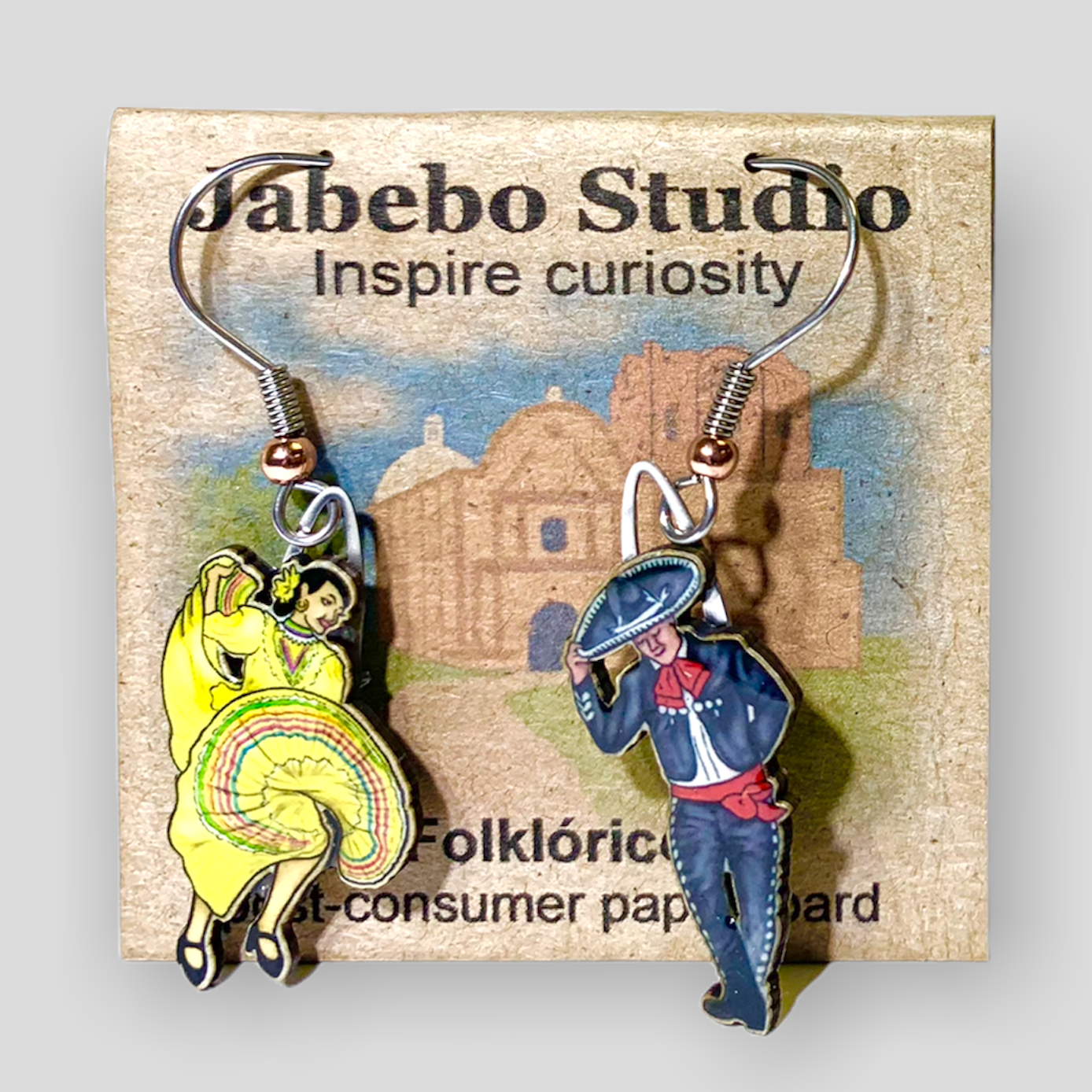 Picture shown is of 1 inch tall pair of earrings of Yellow Folklorico.