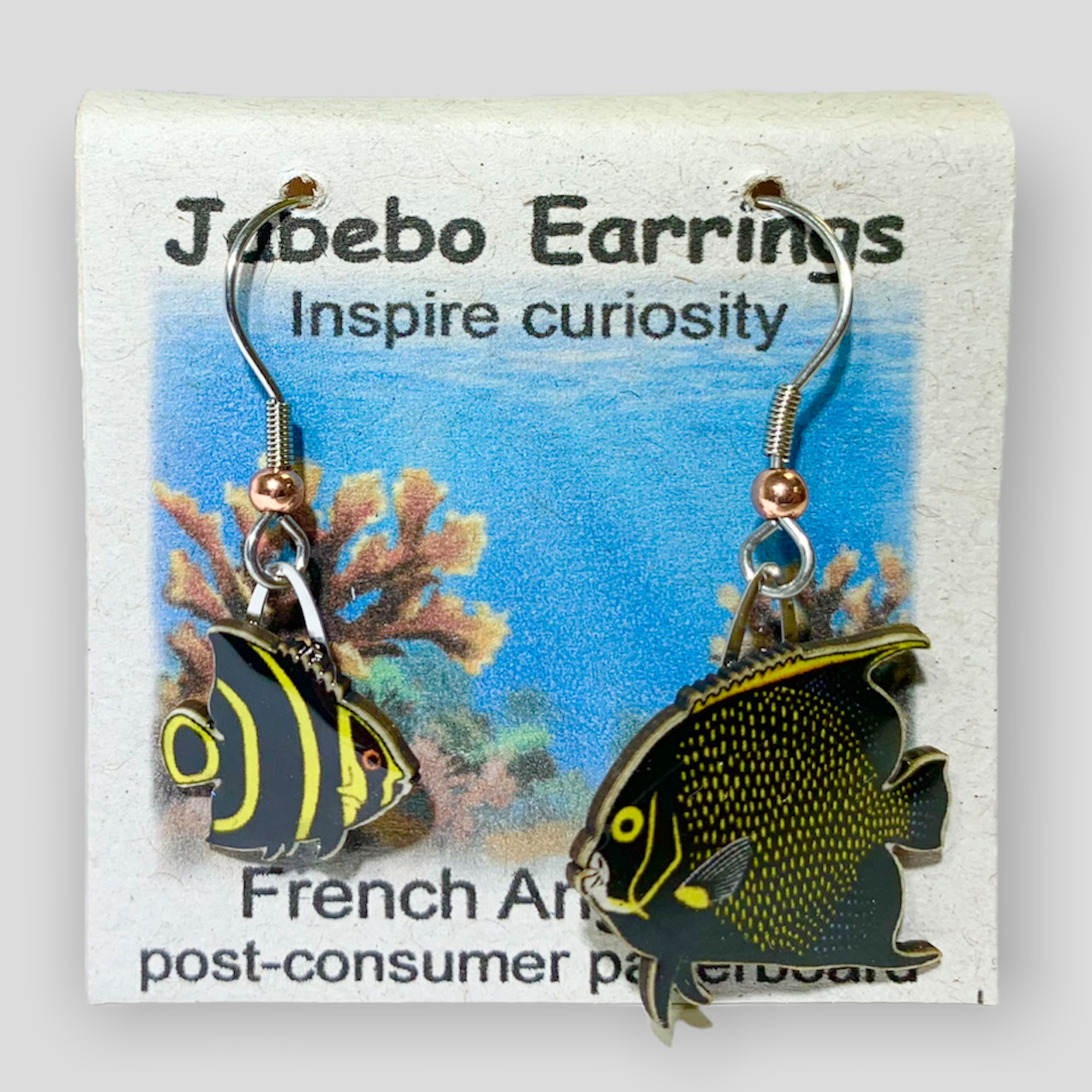 Picture shown is of 1 inch tall pair of earrings of the fish the French Angelfish.