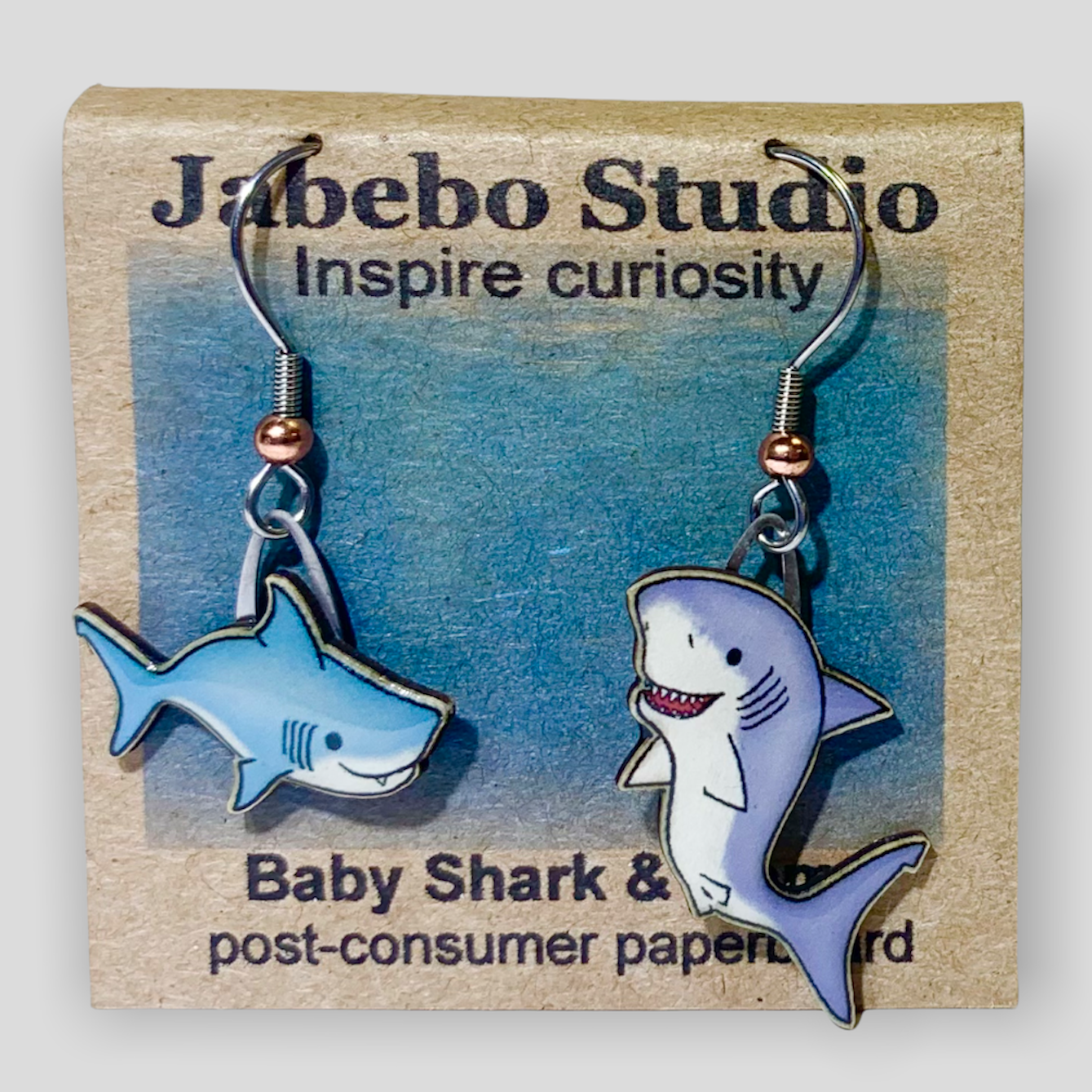 Picture shown is of 1 inch tall pair of earrings of the marine animal the Baby Shark & Mama.