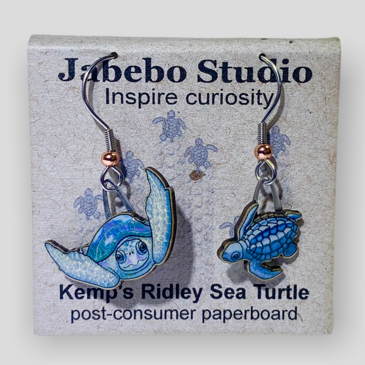 Picture shown is of 1 inch tall pair of earrings of the marine animal the Kemp's Ridley Sea Turtle.