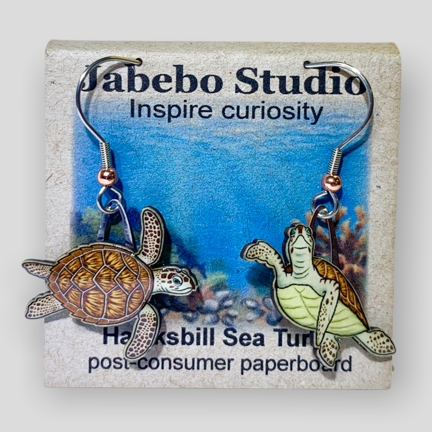 Picture shown is of 1 inch tall pair of earrings of the marine animal the Hawksbill Sea Turtle.