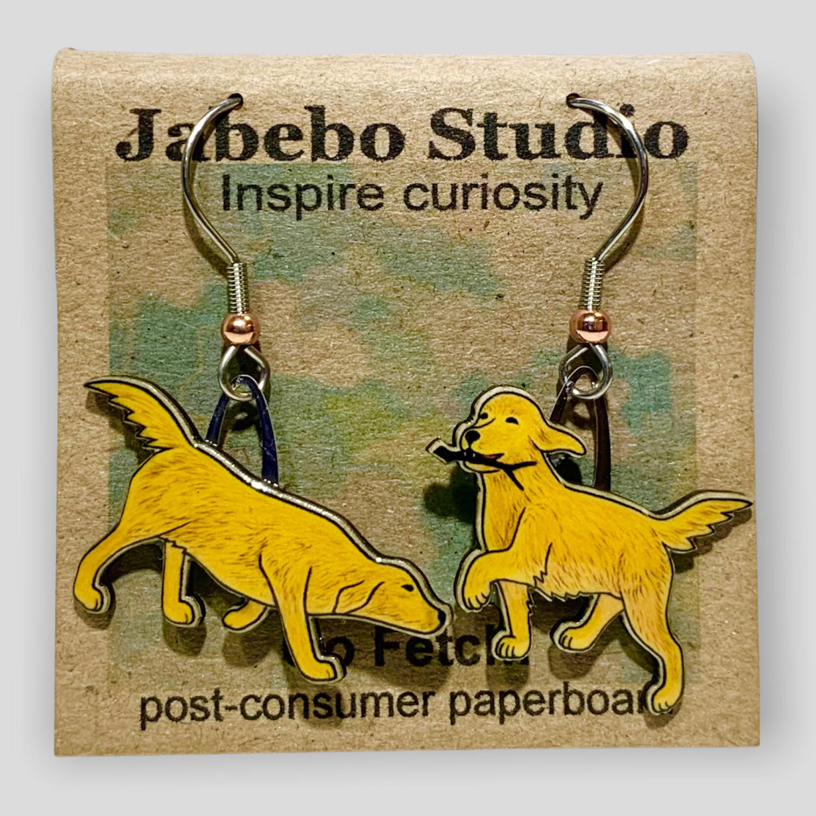 Picture shown is of 1 inch tall pair of earrings of the pet the Retriever (Go Fetch!).