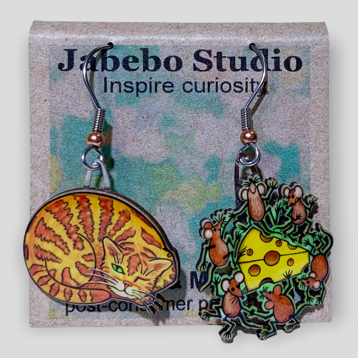 Picture shown is of 1 inch tall pair of earrings of the pet the Cat & Mice.