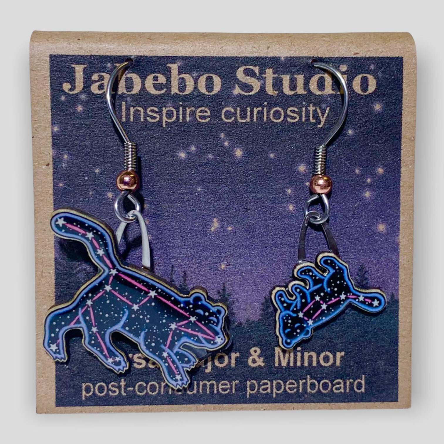 Picture shown is of 1 inch tall pair of earrings of Ursa Major & Minor.