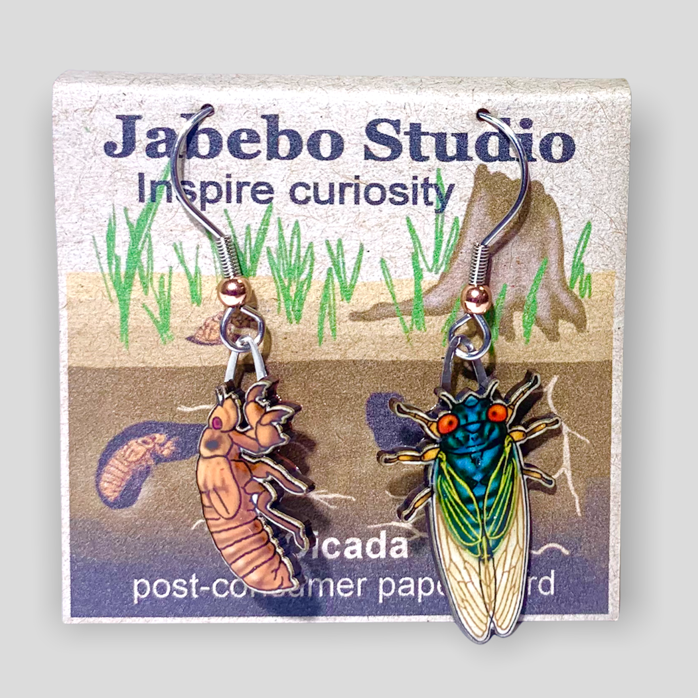 Picture shown is of 1 inch tall pair of earrings of the bug the Cicada.