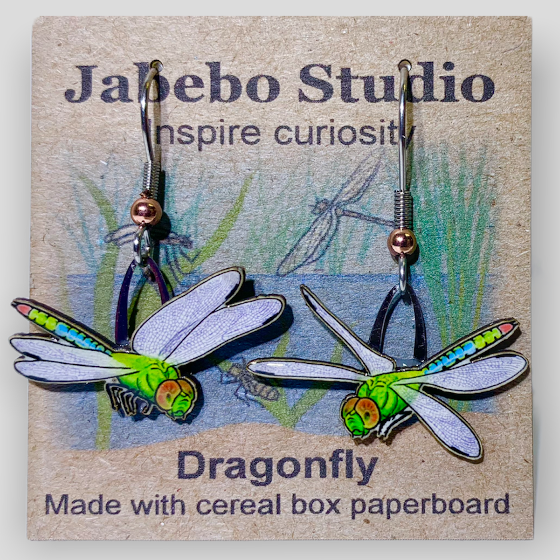 Picture shown is of 1 inch tall pair of earrings of the bug the Dragonfly.