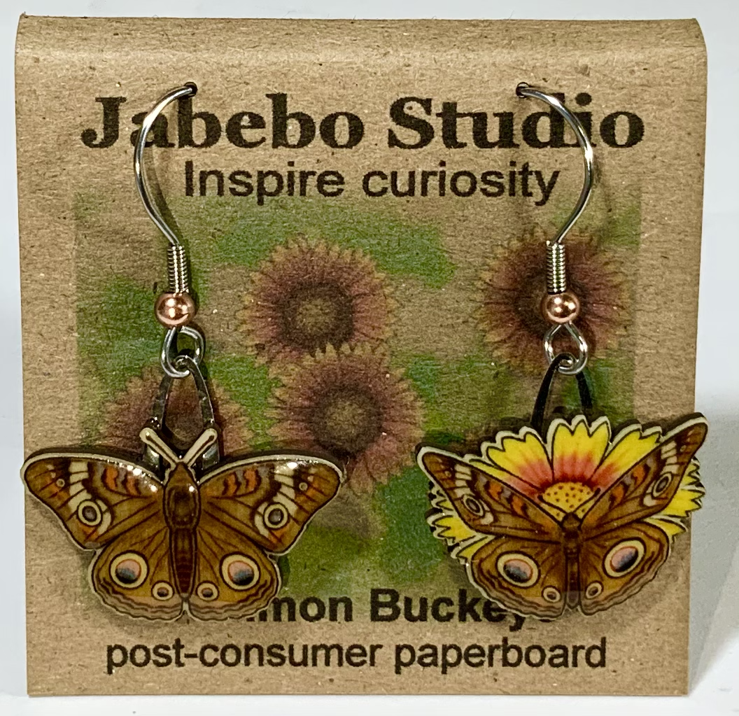 Picture shown is of 1 inch tall pair of earrings of the bug the Common Buckeye Butterfly.