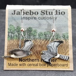 Picture shown is of 1 inch tall pair of earrings of the bird the Northern Harrier.