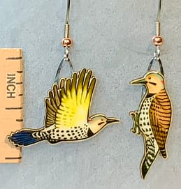 Picture shown is of 1 inch tall pair of earrings of the bird the Northern Flicker (yellow).