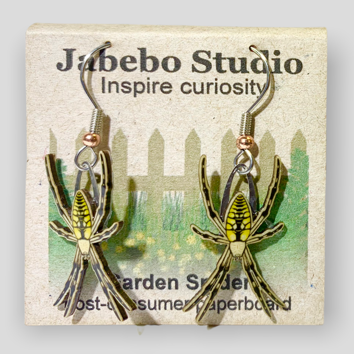 Picture shown is of 1 inch tall pair of earrings of the arachnid the Garden Spider