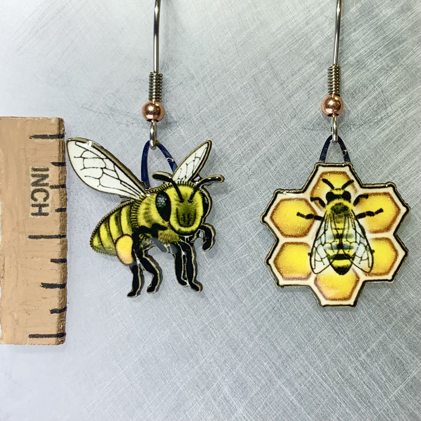 Picture shown is of 1 inch tall pair of earrings of the bug the Honeybee.