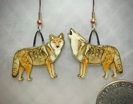 Picture shown is of 1 inch tall pair of earrings of the animal the Coyote.