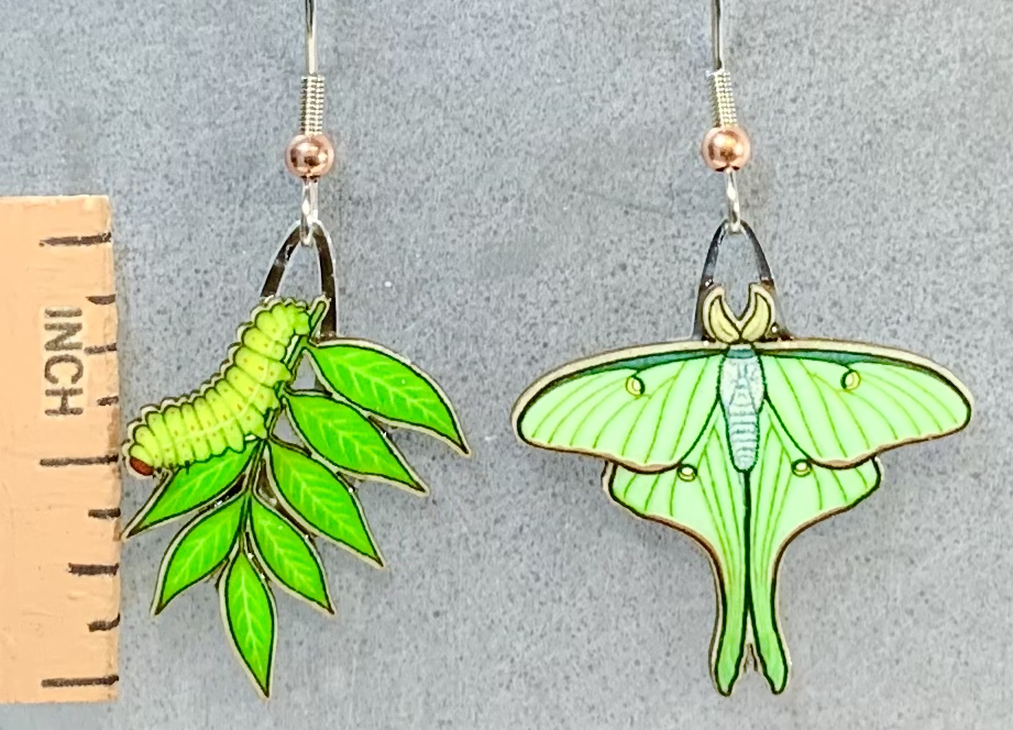 Picture shown is of 1 inch tall pair of earrings of the bug the Luna Moth.