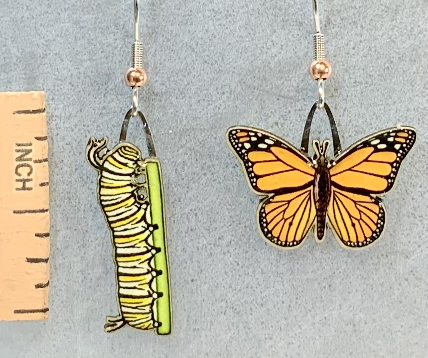 Picture shown is of 1 inch tall pair of earrings of the bug the Monarch Butterfly.