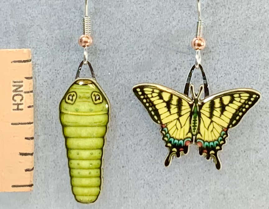 Picture shown is of 1 inch tall pair of earrings of the bug the Tiger Swallowtail Butterfly.