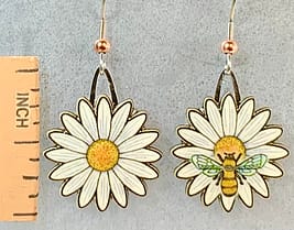 Picture shown is of 1 inch tall pair of earrings of the Daisy with Bee on one side.