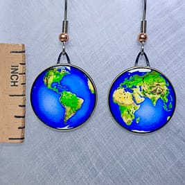 Picture shown is of 1 inch tall pair of earrings of the Planet Earth.