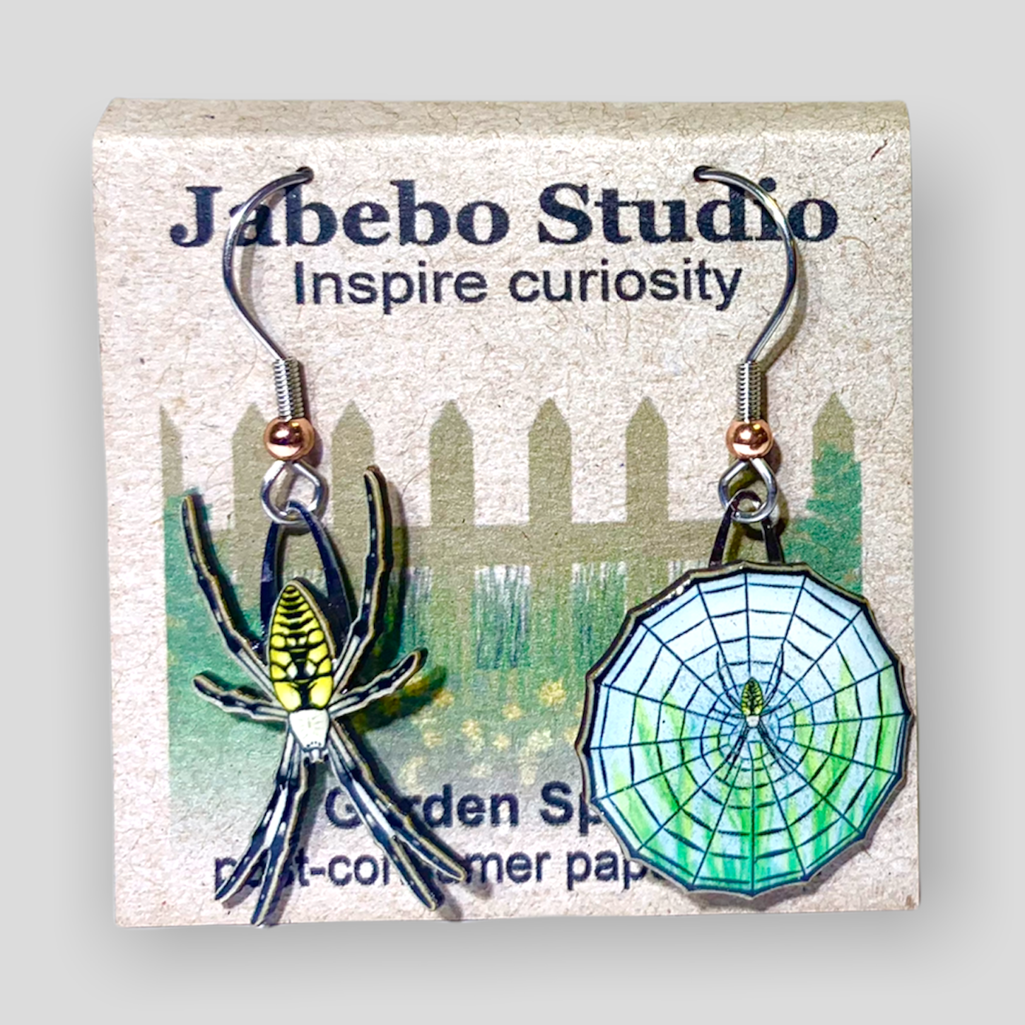 Picture shown is of 1 inch tall pair of earrings of the arachnid the Garden Spider