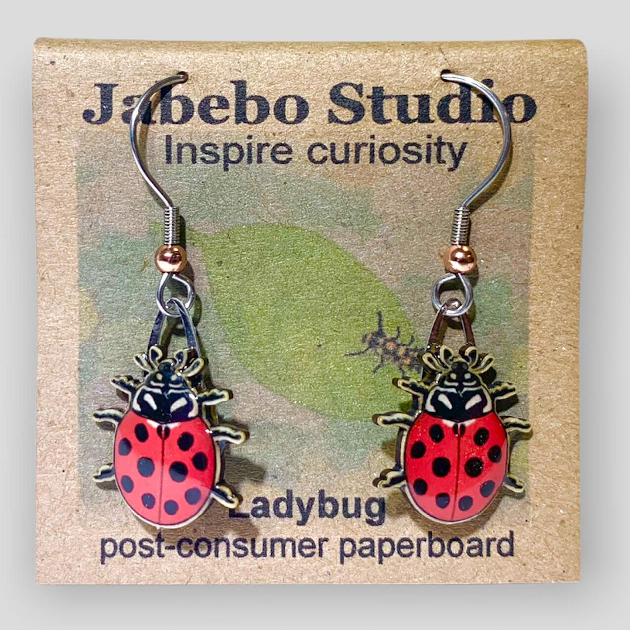 Picture shown is of 1 inch tall pair of earrings of the bug the Ladybug.