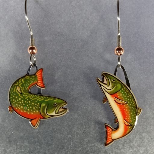 Picture shown is of 1 inch tall pair of earrings of the fish the Brook Trout.