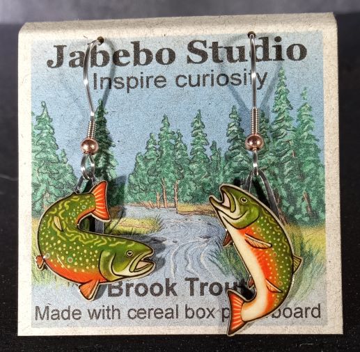 Picture shown is of 1 inch tall pair of earrings of the fish the Brook Trout.