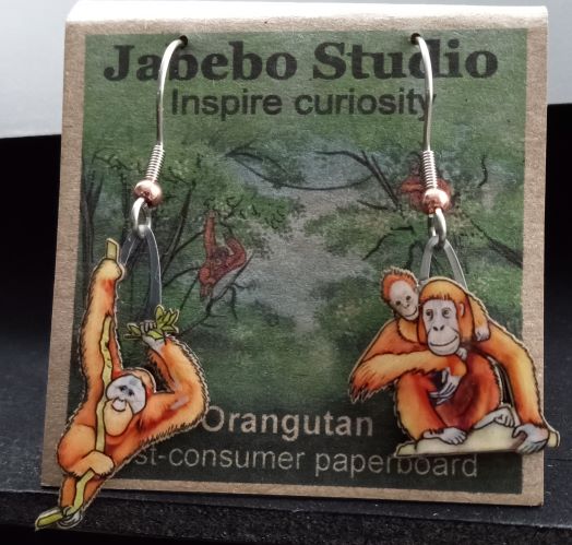 Picture shown is of 1 inch tall pair of earrings of the animal the Orangutan.