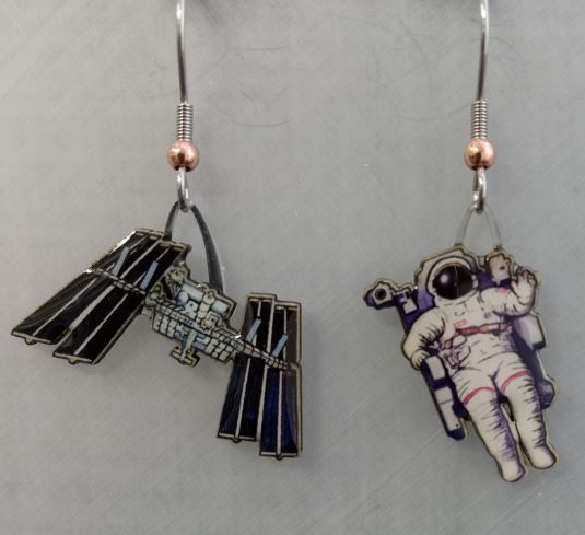 Picture shown is of 1 inch tall pair of earrings of the International Space Station.