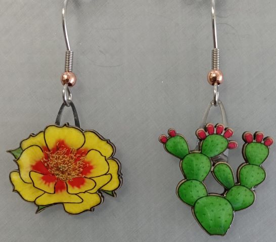 Picture shown is of 1 inch tall pair of earrings of the Prickly Pear.