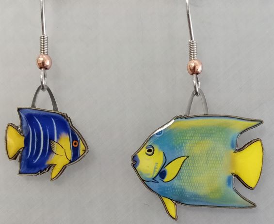 Picture shown is of 1 inch tall pair of earrings of the fish the Queen Angelfish.