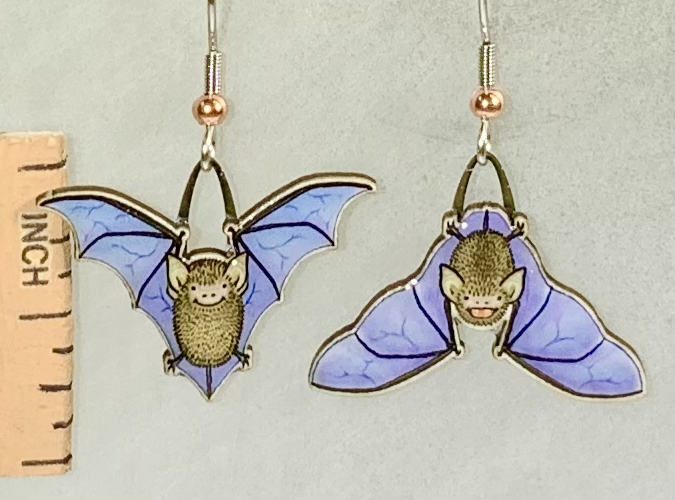 Picture shown is of 1 inch tall pair of earrings of the animal the Little Brown Bat.