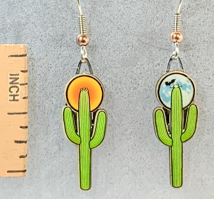 Picture shown is of 1 inch tall pair of earrings of the Saguaro Cactus.