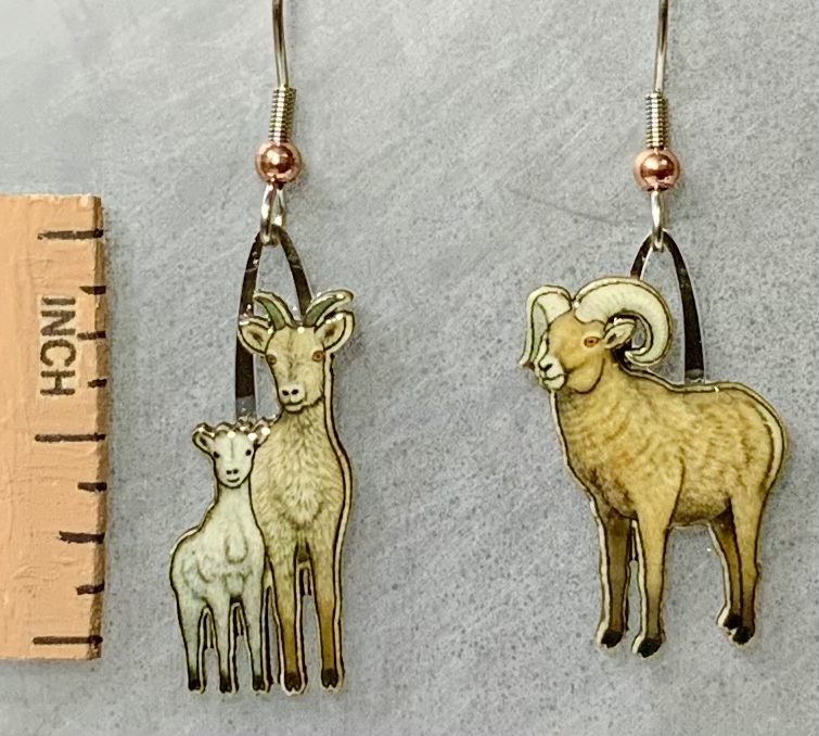 Picture shown is of 1 inch tall pair of earrings of the animal the Big Horned Sheep.