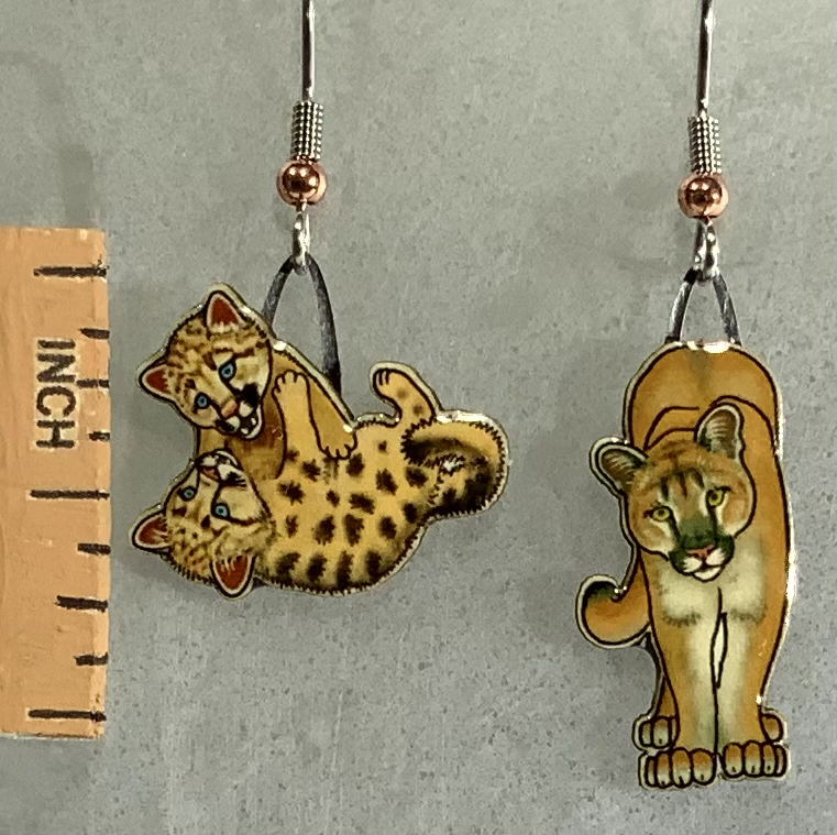 Picture shown is of 1 inch tall pair of earrings of the animal the Cougar.