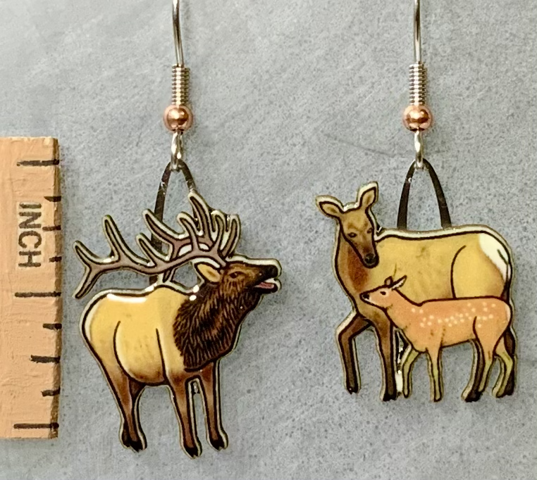 Picture shown is of 1 inch tall pair of earrings of the animal the Elk.
