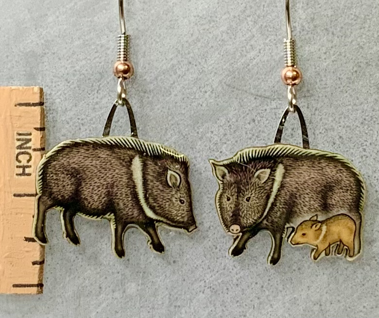 Picture shown is of 1 inch tall pair of earrings of the animal the Javelina.