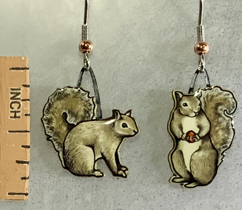 Picture shown is of 1 inch tall pair of earrings of the animal the Gray Squirrel.