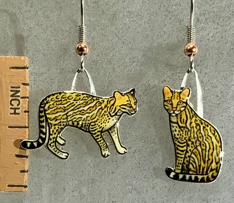 Picture shown is of 1 inch tall pair of earrings of the animal the Ocelot.