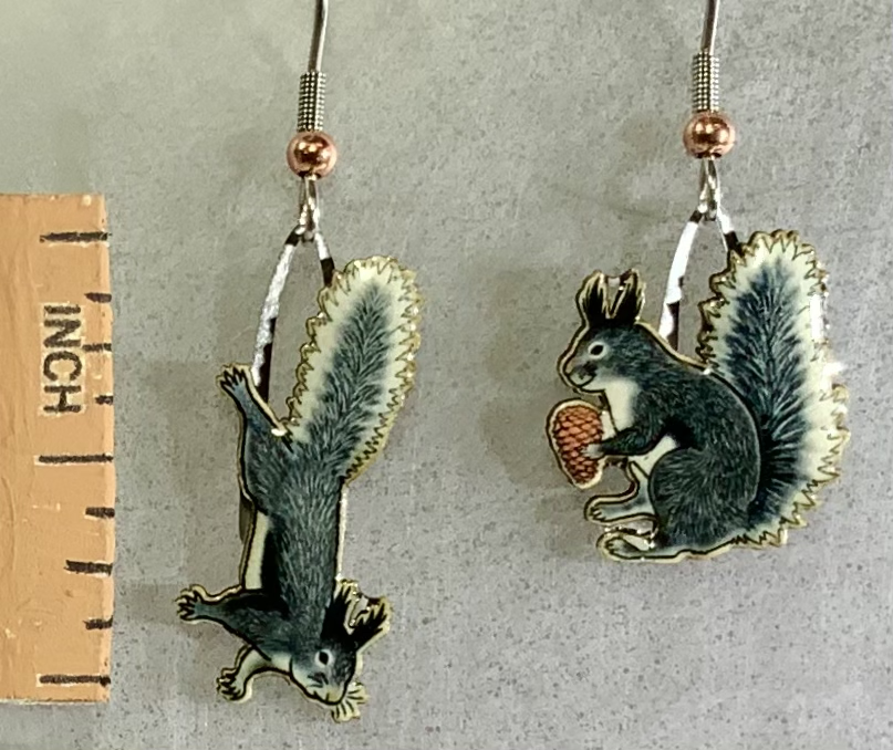 Picture shown is of 1 inch tall pair of earrings of the animal the Abert's Squirrel.